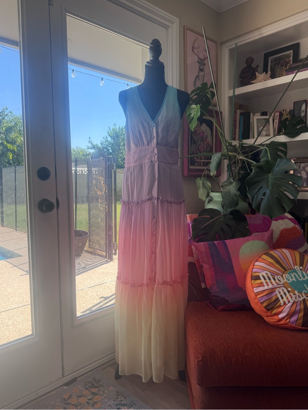 Boston Proper Sleeveless Ombre Tiered Maxi Dress in Pink and Cream